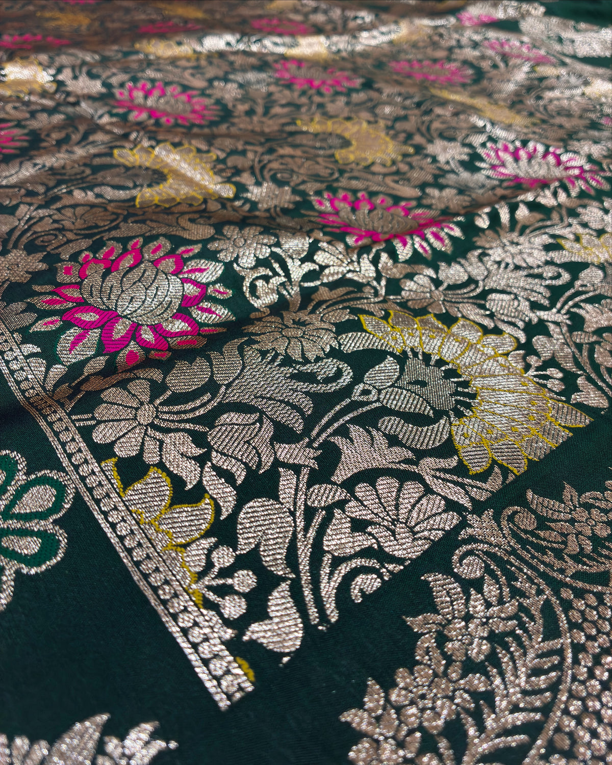 Dark Green Zari Silk Saree
