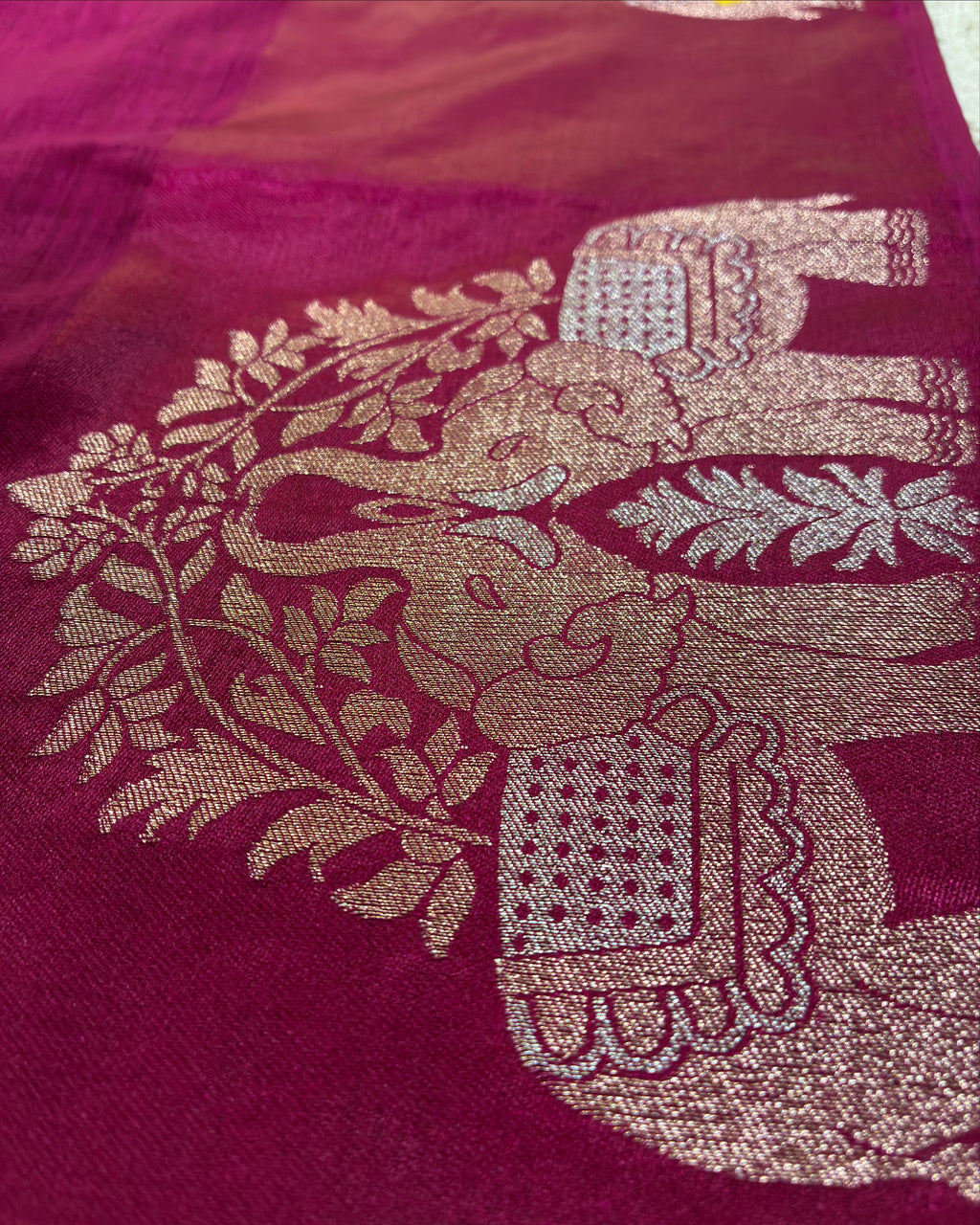 Elephant Boarder Magenta Silk Saree