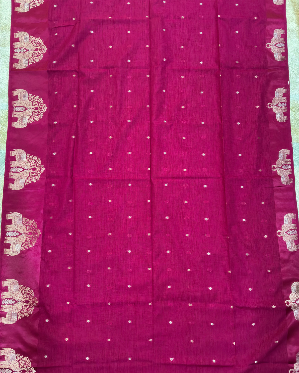Elephant Boarder Magenta Silk Saree