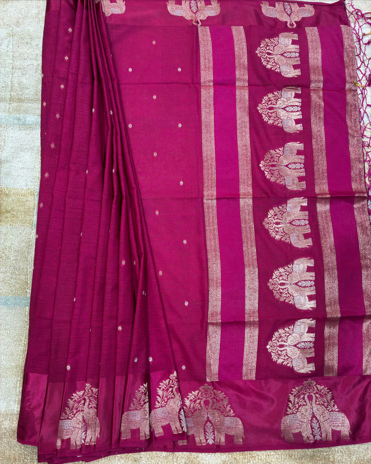 Elephant Boarder Magenta Silk Saree