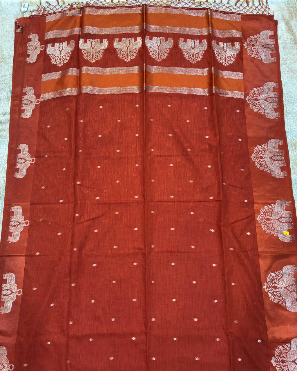 Elephant Border Terracotta Orange Silk Saree