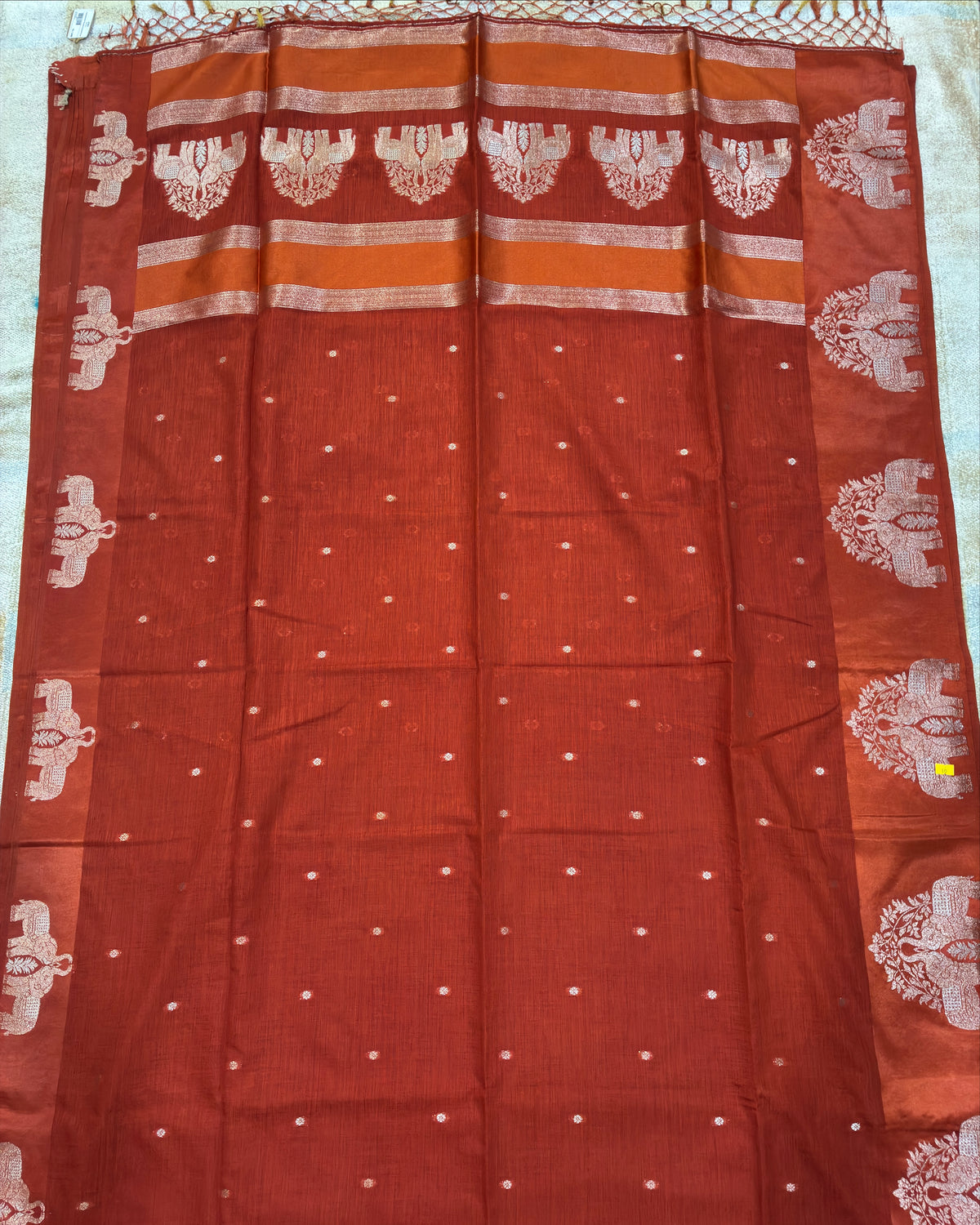 Elephant Border Terracotta Orange Silk Saree