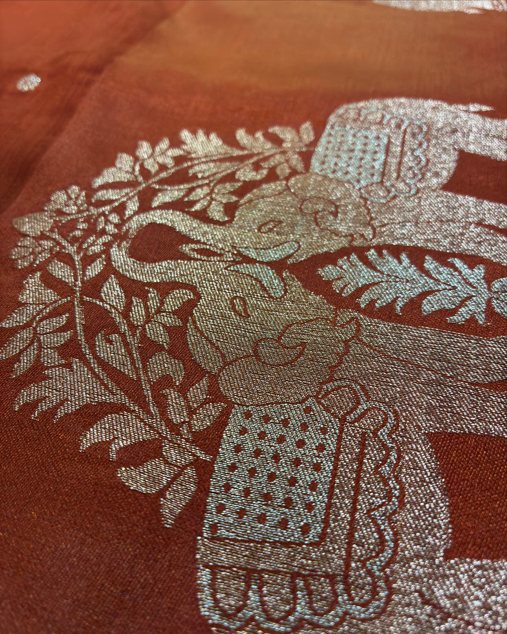 Elephant Border Terracotta Orange Silk Saree