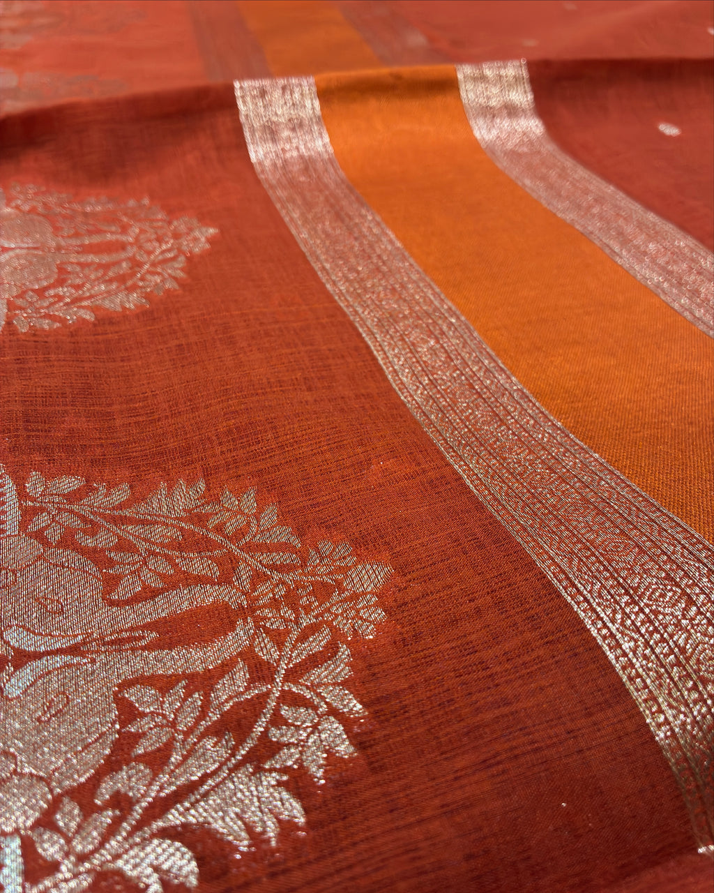 Elephant Border Terracotta Orange Silk Saree
