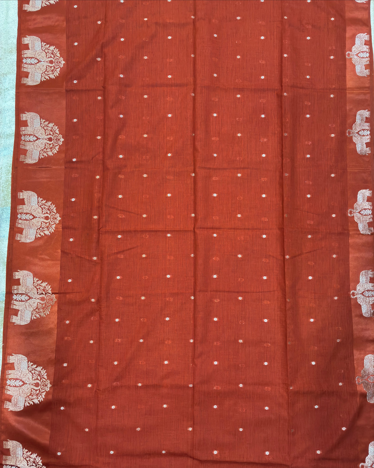 Elephant Border Terracotta Orange Silk Saree