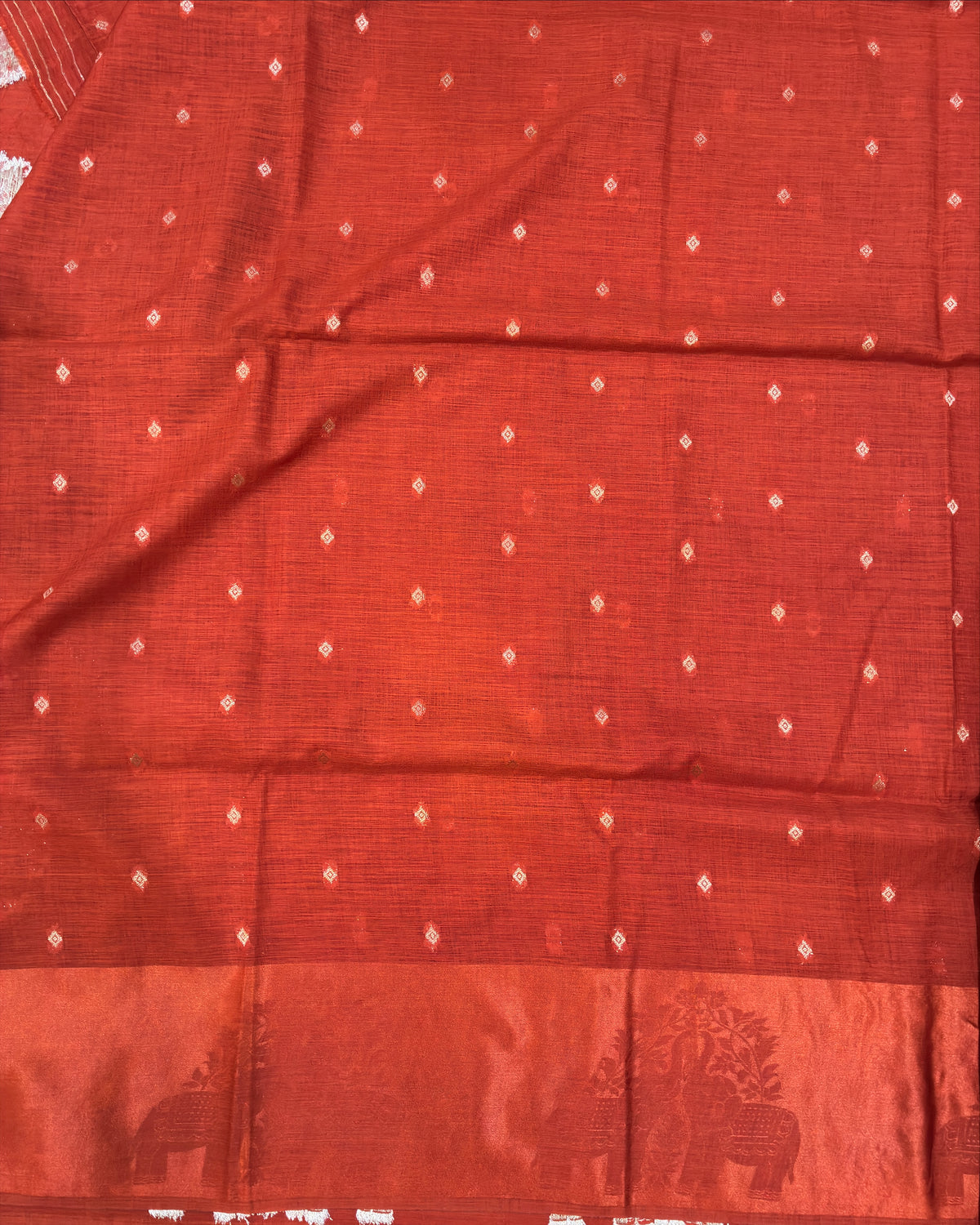 Elephant Border Terracotta Orange Silk Saree