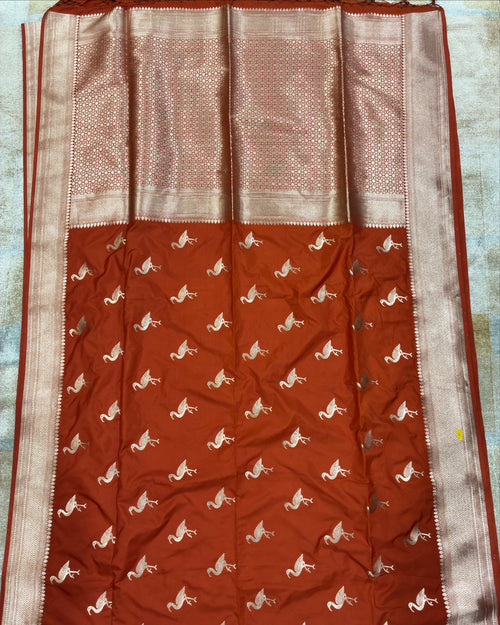 Swan Terracotta Orange Silk Saree