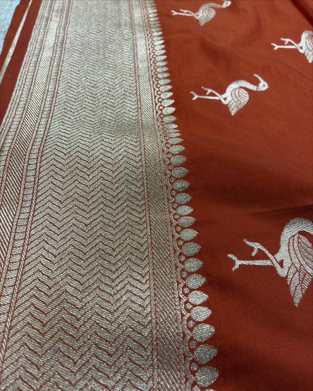 Swan Terracotta Orange Silk Saree