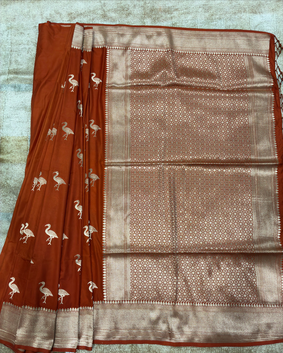Swan Terracotta Orange Silk Saree