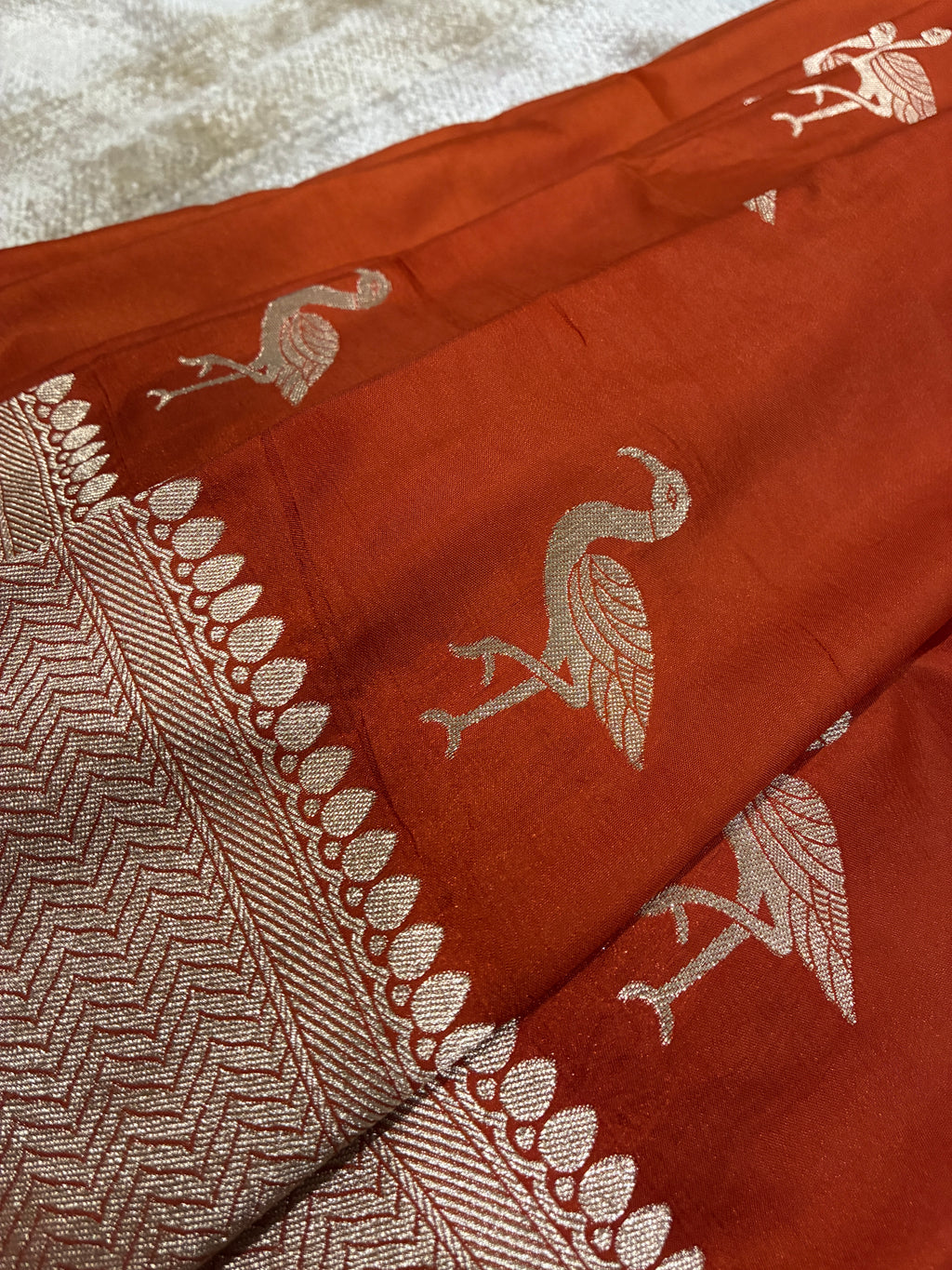 Swan Terracotta Orange Silk Saree