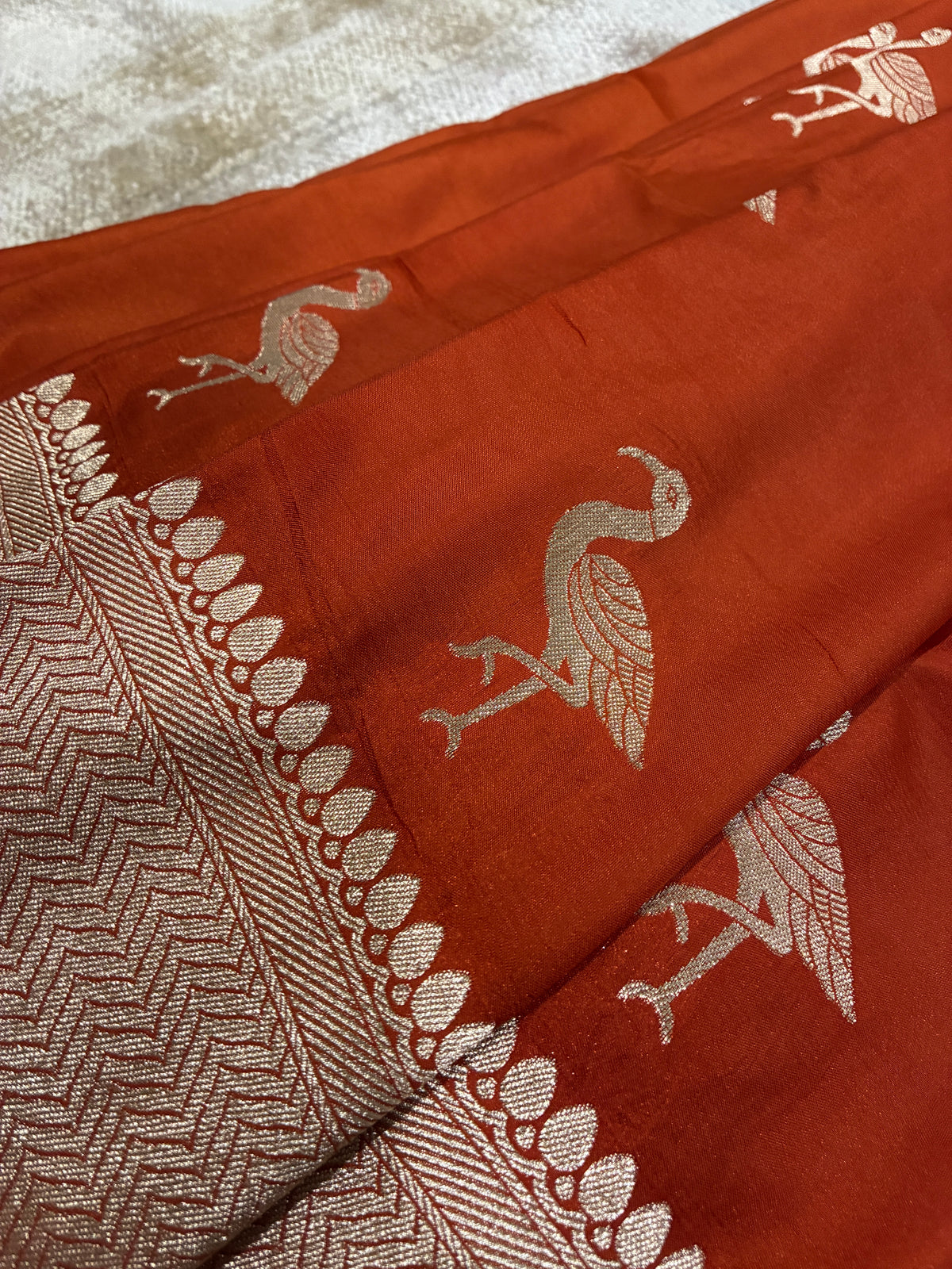 Swan Terracotta Orange Silk Saree