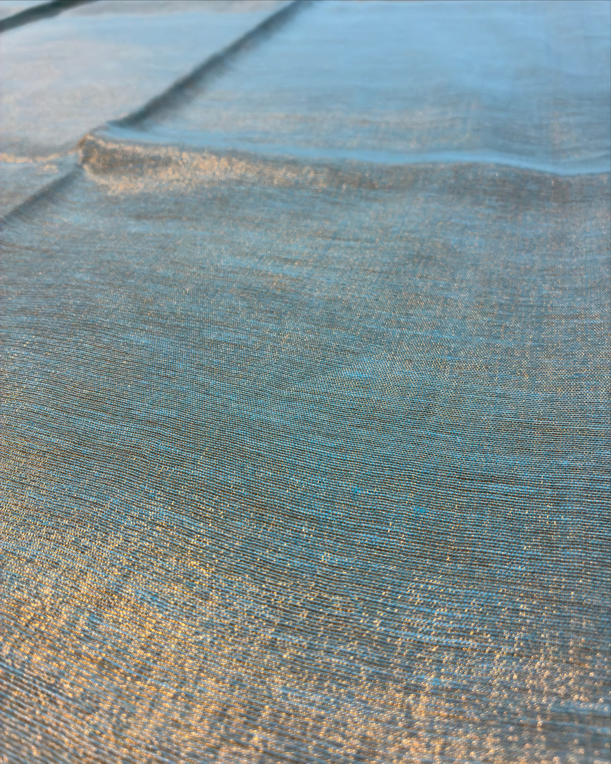 Powder Blue Linen Tissue Saree with Gold Pallu