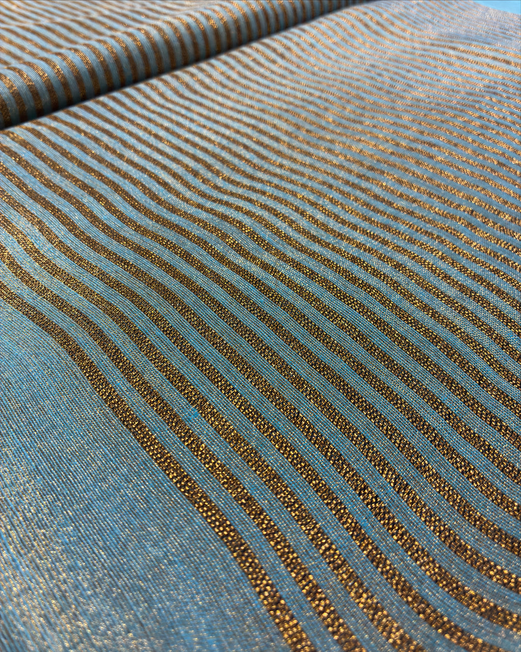Powder Blue Linen Tissue Saree with Gold Pallu