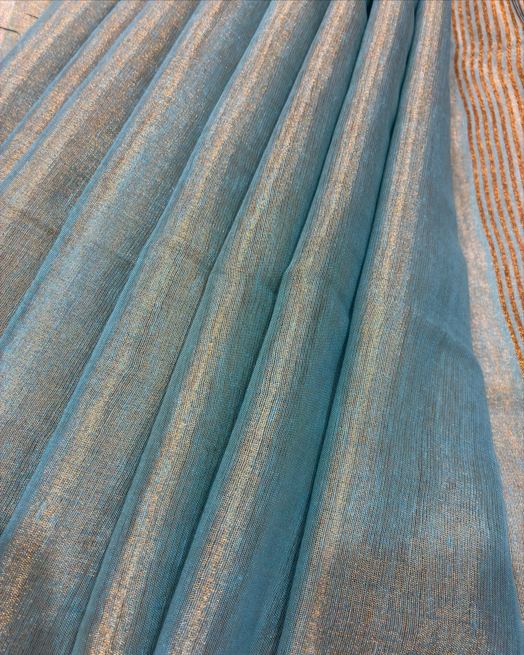 Powder Blue Linen Tissue Saree with Gold Pallu