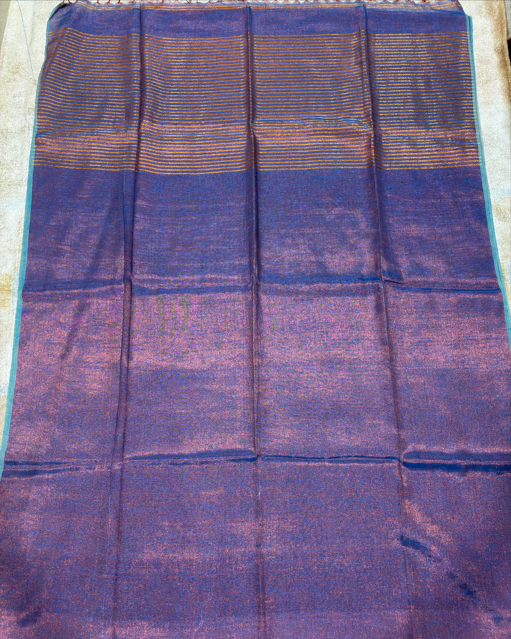 Periwinkle Blue Linen Tissue Saree with Gold Pallu