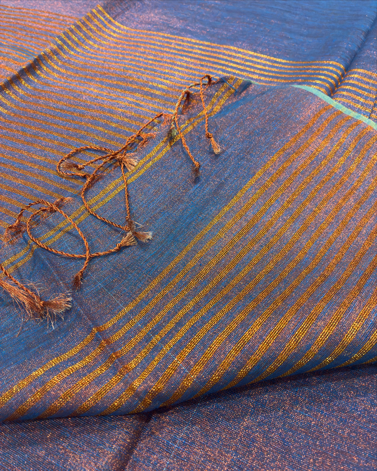 Periwinkle Blue Linen Tissue Saree with Gold Pallu