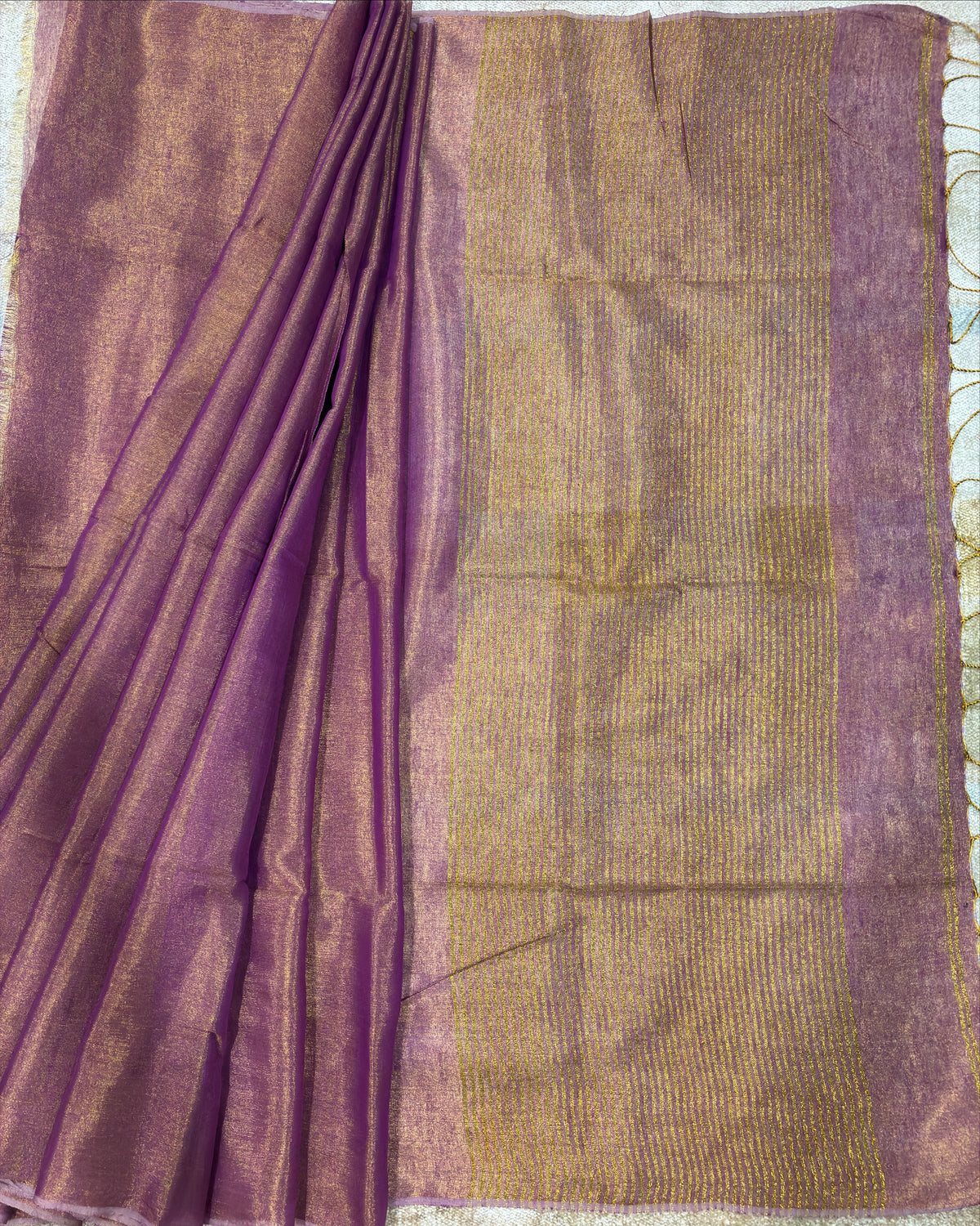 Mauve Purple Linen Tissue Saree with Gold Pallu