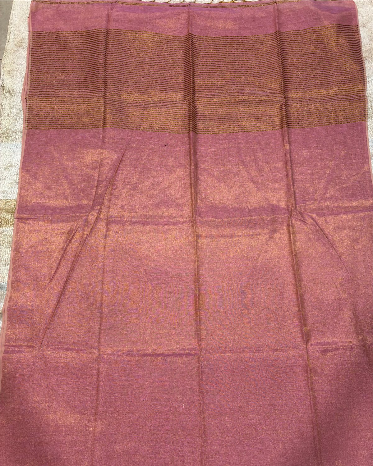 Blush Pink Linen Tissue Saree with Gold Pallu