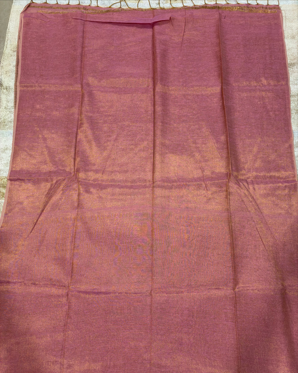 Blush Pink Linen Tissue Saree with Gold Pallu
