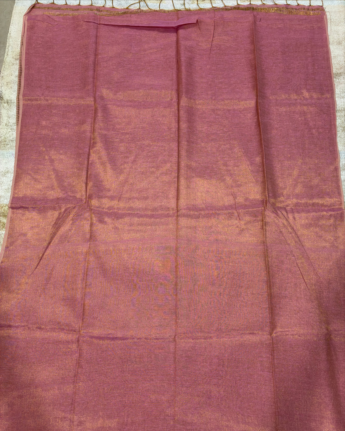 Blush Pink Linen Tissue Saree with Gold Pallu