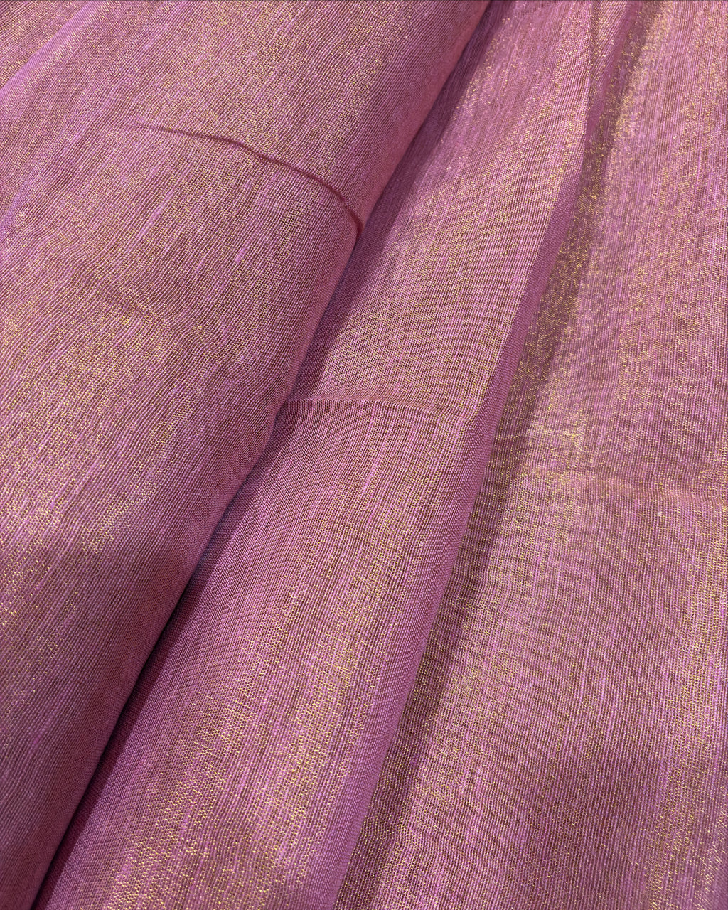 Blush Pink Linen Tissue Saree with Gold Pallu