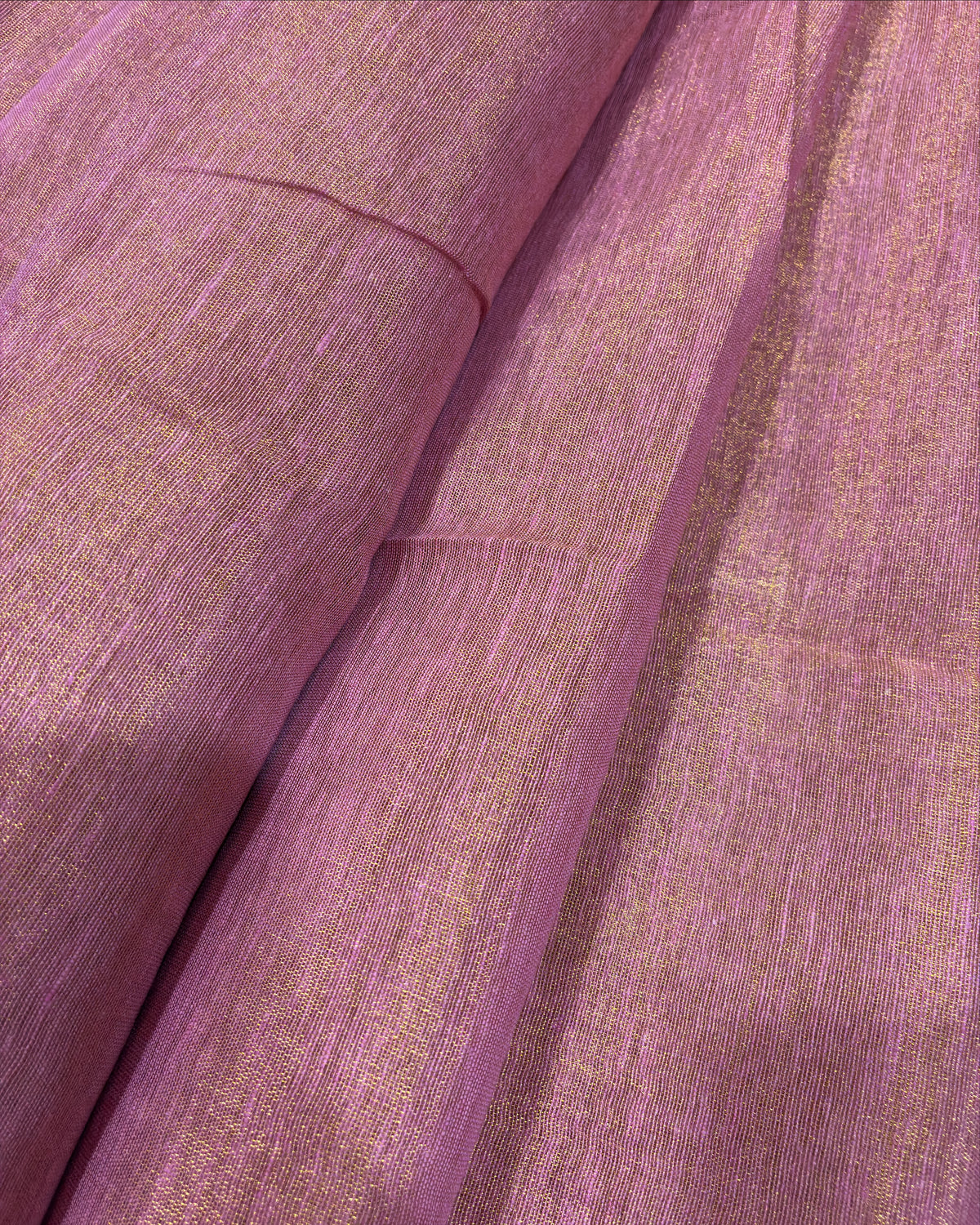 Blush Pink Linen Tissue Saree with Gold Pallu