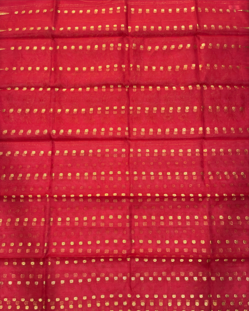 Red Muslin Saree with Golden Zari Work