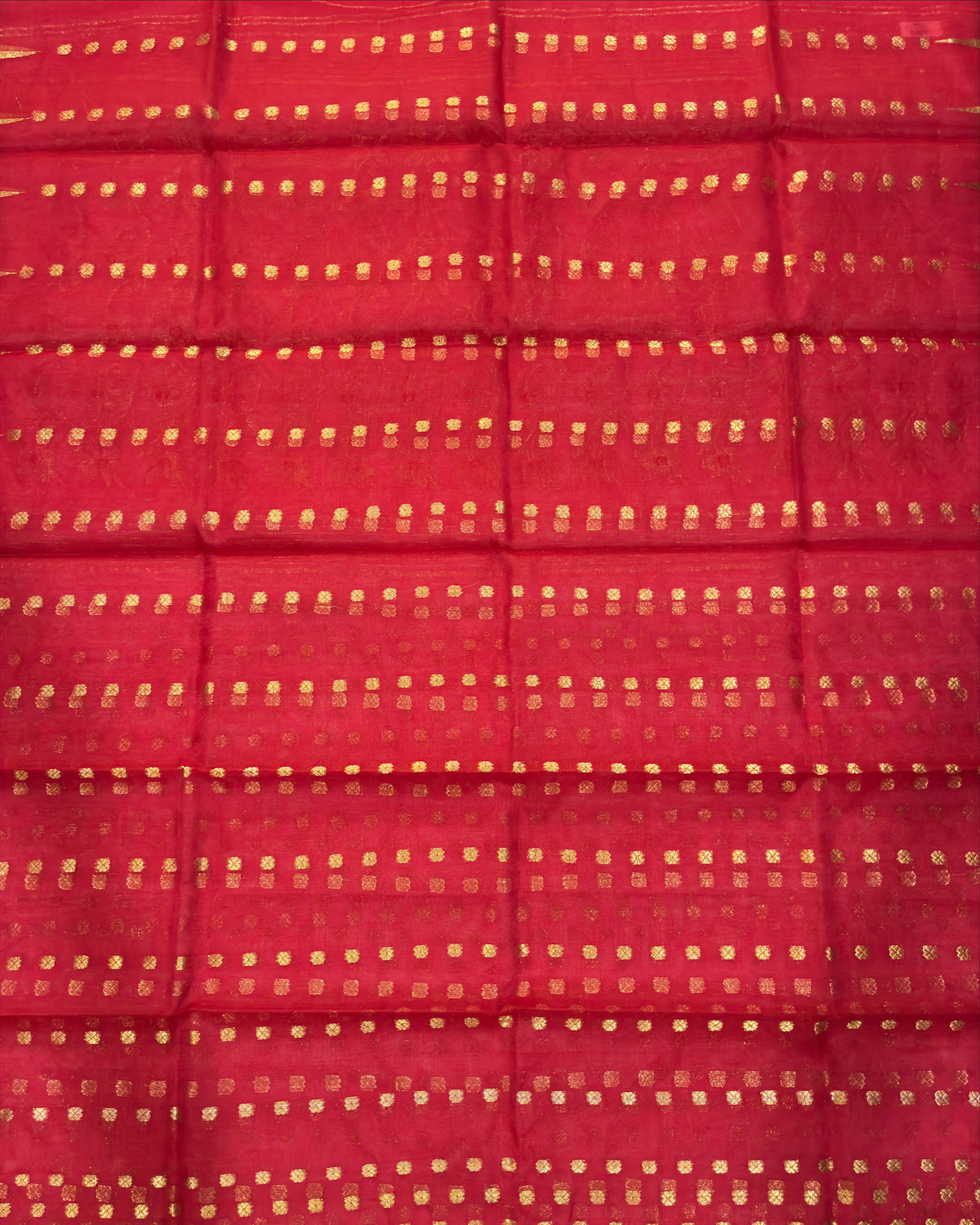 Red Muslin Saree with Golden Zari Work