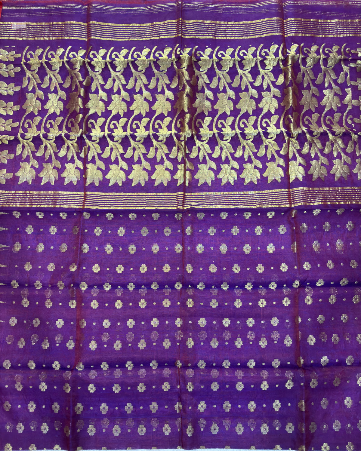 Purple Muslin Saree with Golden Zari Work