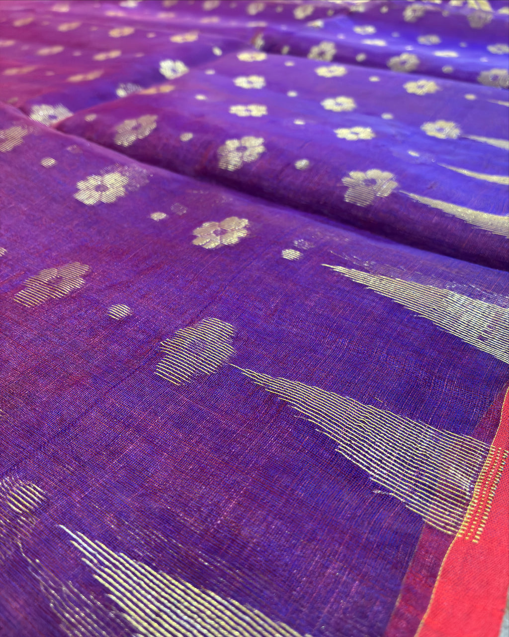 Purple Muslin Saree with Golden Zari Work