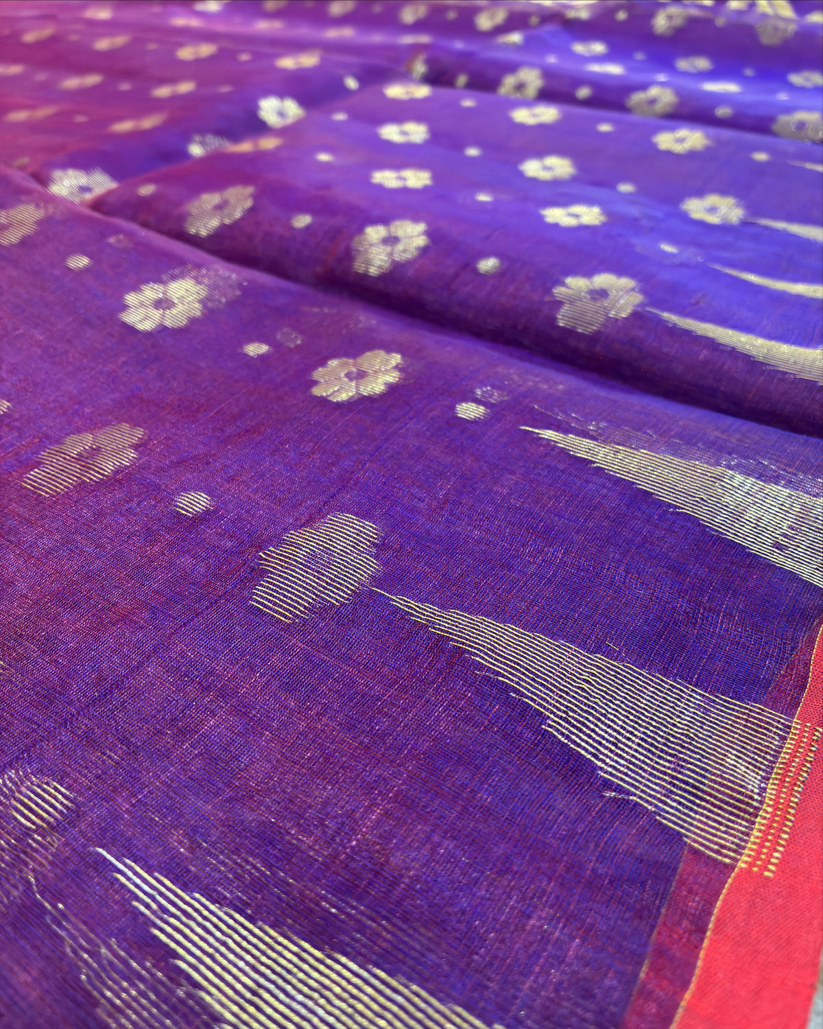 Purple Muslin Saree with Golden Zari Work