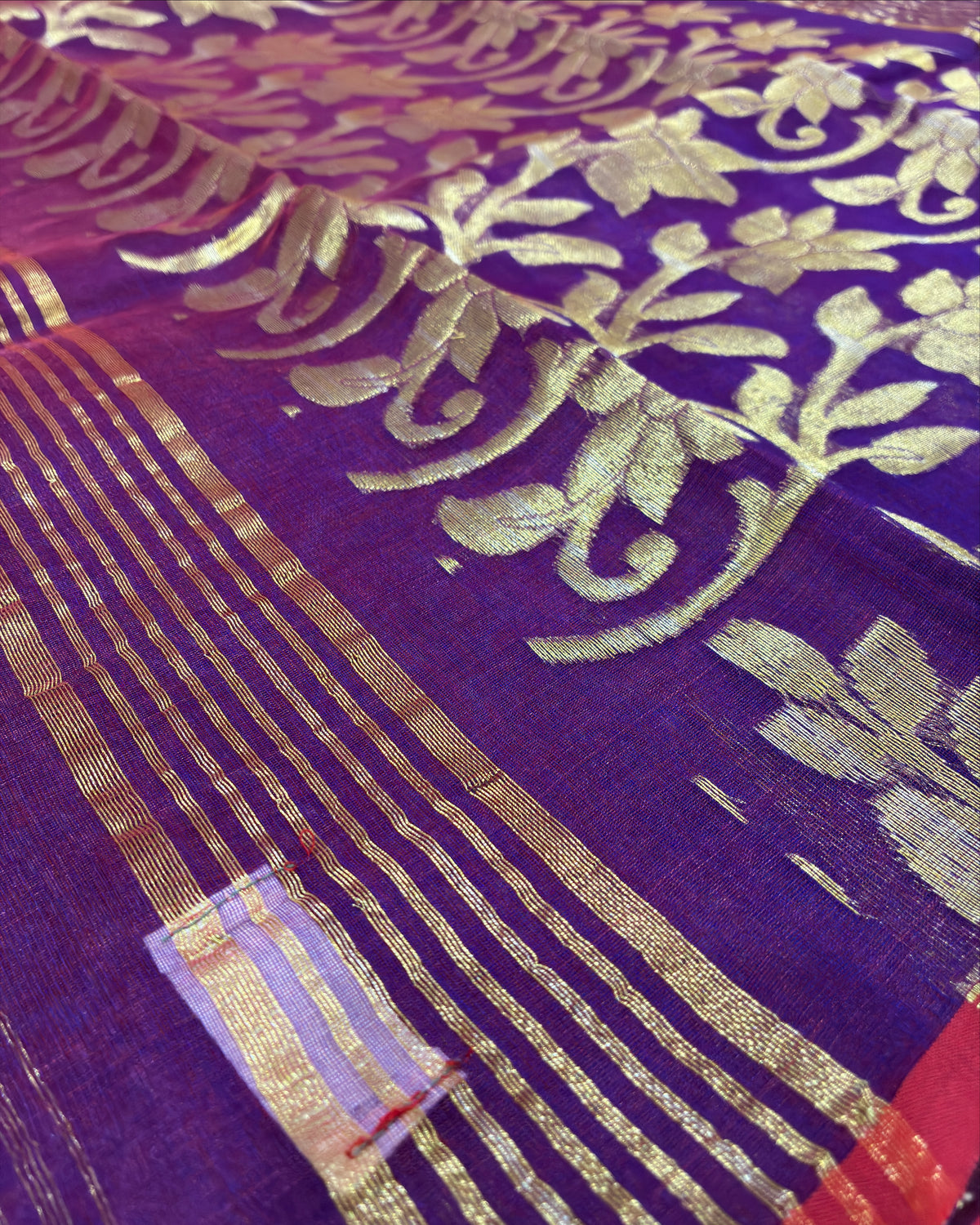 Purple Muslin Saree with Golden Zari Work