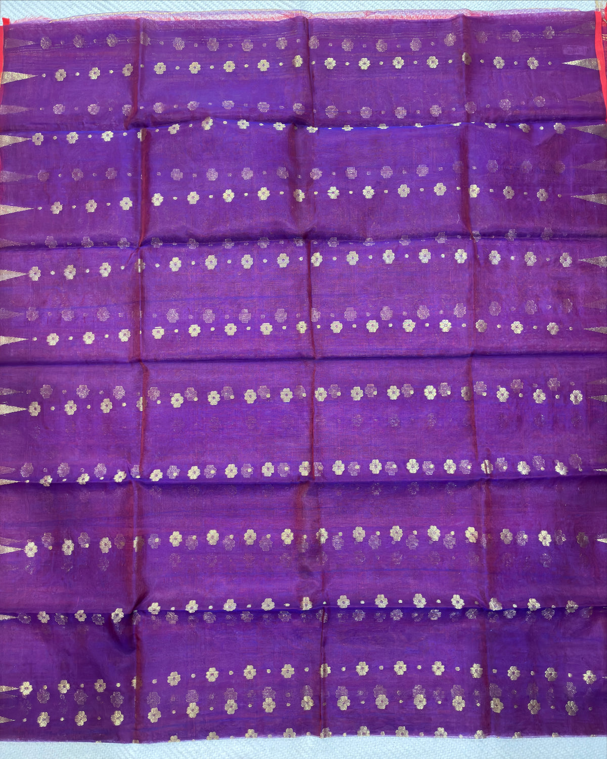 Purple Muslin Saree with Golden Zari Work