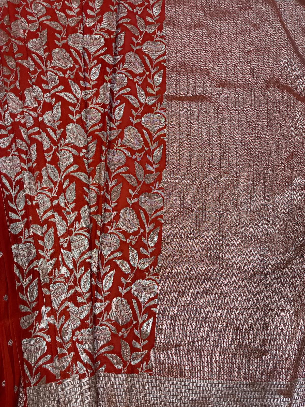Orange Crepe Silk Saree