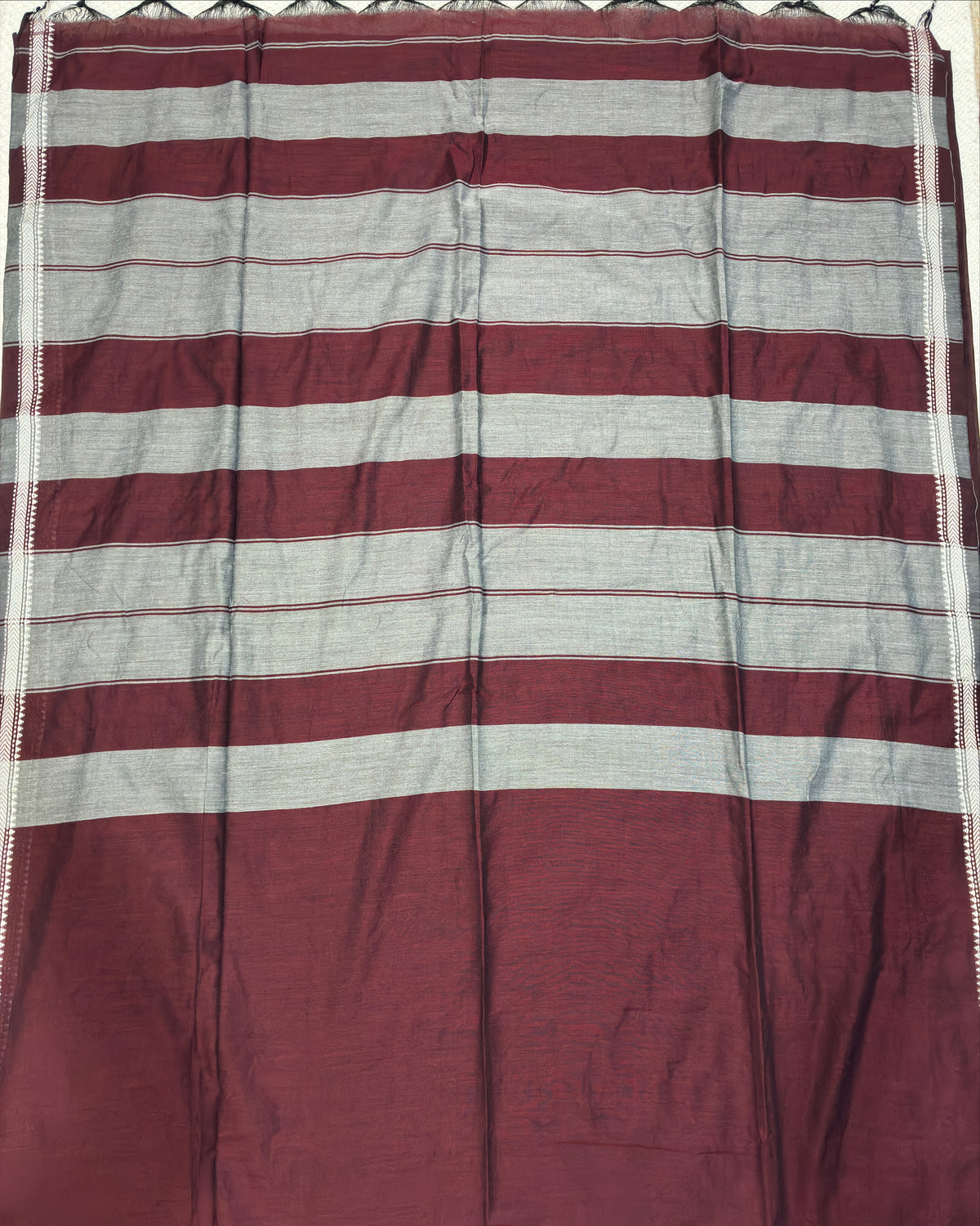 Maroon & Grey Striped Saree with Weaving Border