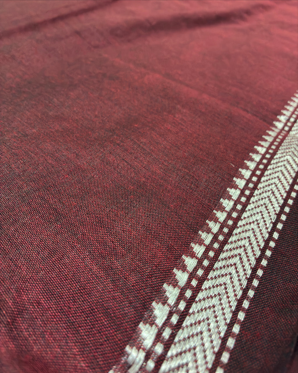 Maroon & Grey Striped Saree with Weaving Border