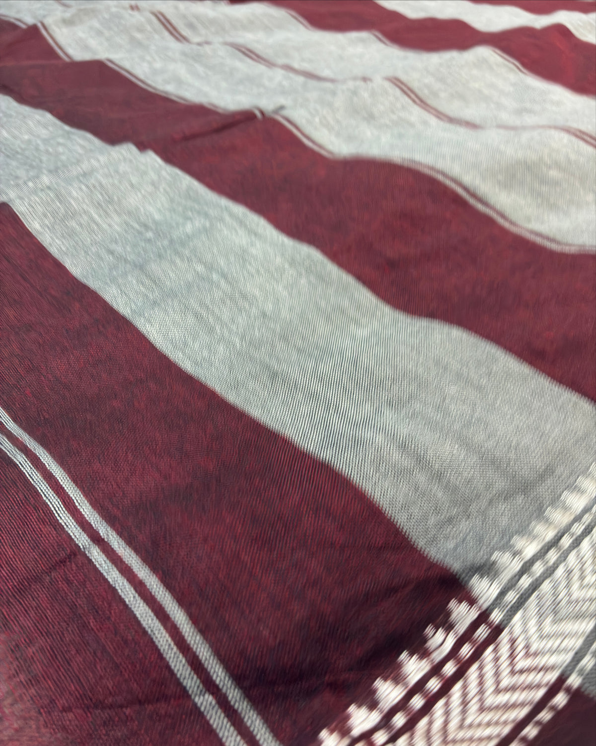 Maroon & Grey Striped Saree with Weaving Border