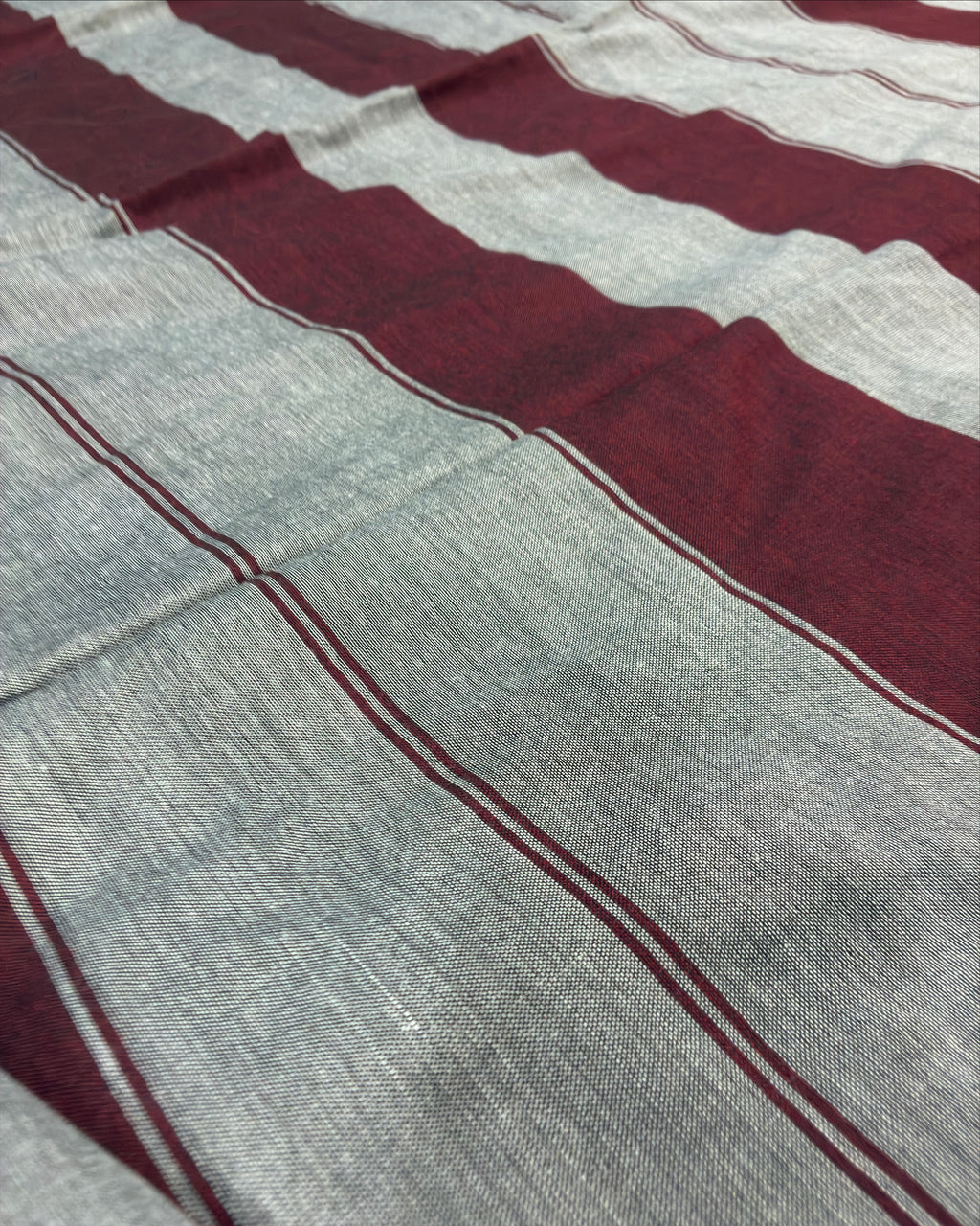 Maroon & Grey Striped Saree with Weaving Border