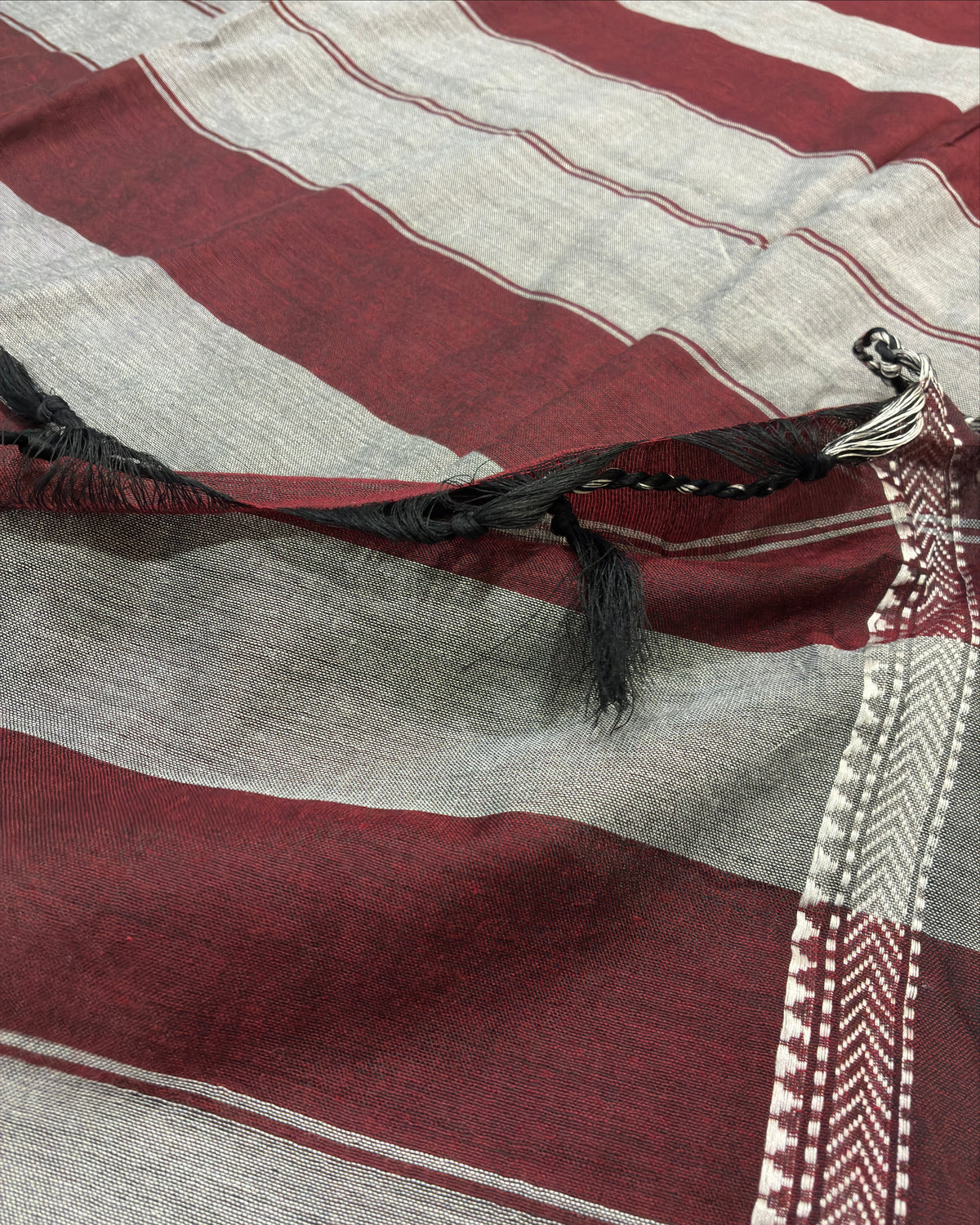 Maroon & Grey Striped Saree with Weaving Border
