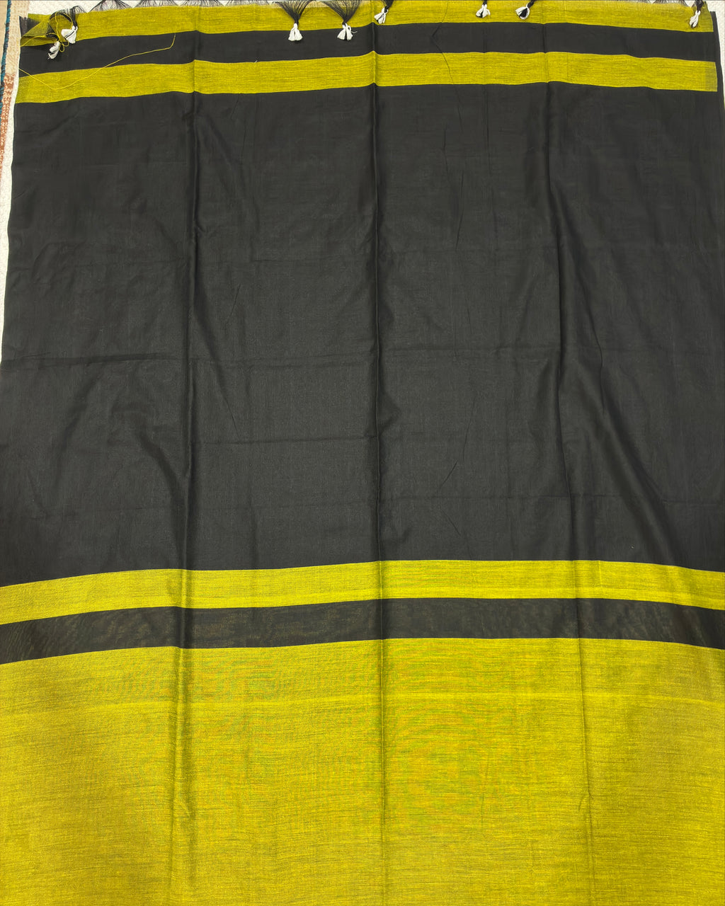 Olive Khadi Saree with Black Pallu