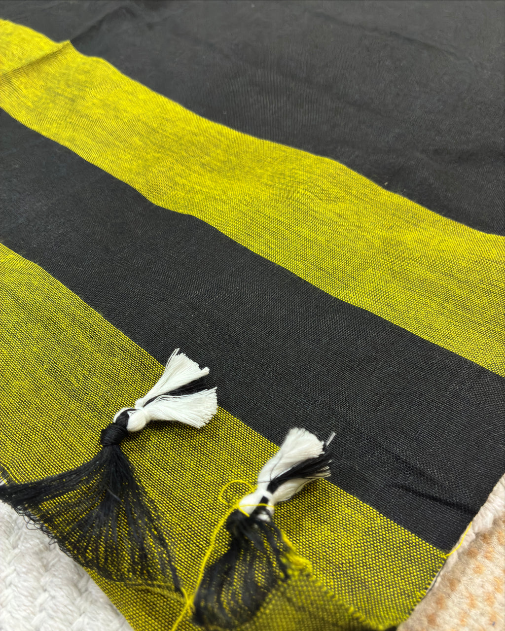 Olive Khadi Saree with Black Pallu