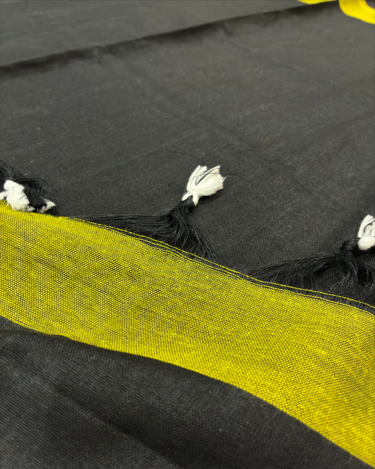 Olive Khadi Saree with Black Pallu