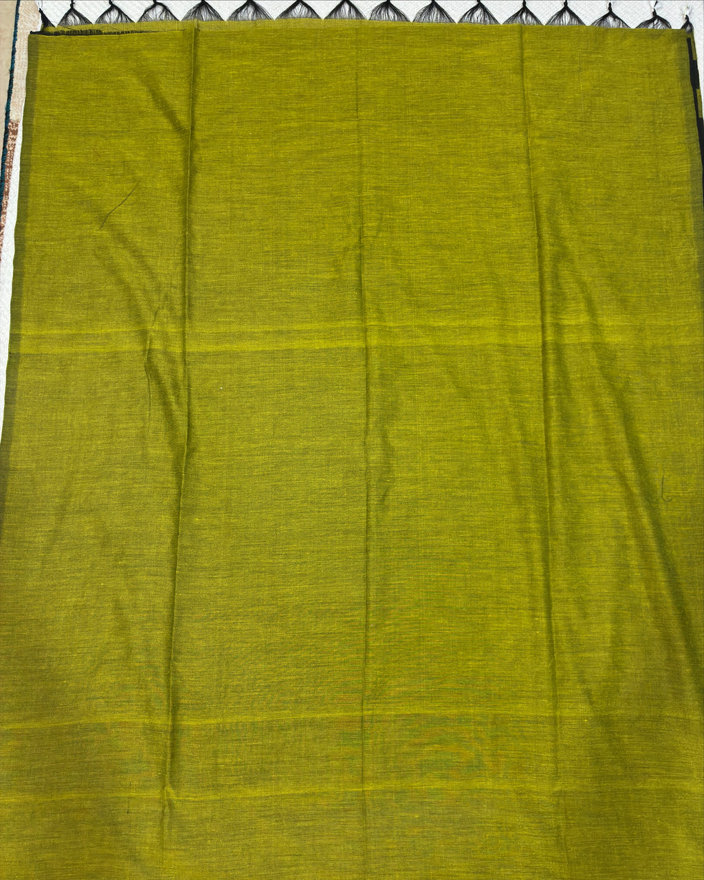 Olive Khadi Saree with Black Pallu