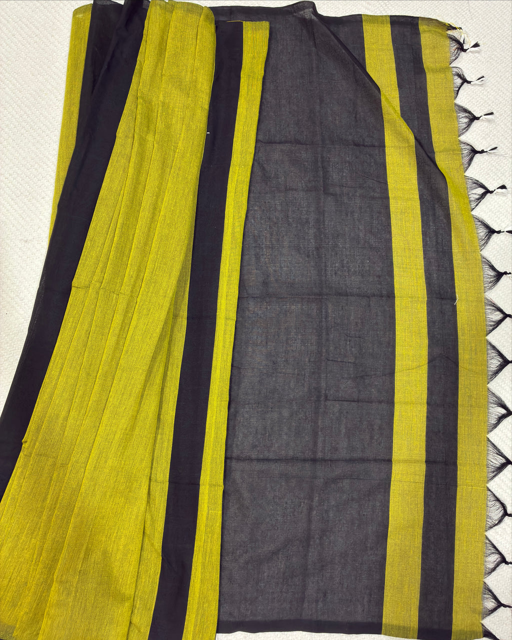 Olive Khadi Saree with Black Pallu