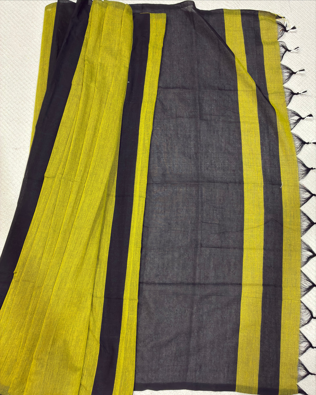 Olive Khadi Saree with Black Pallu