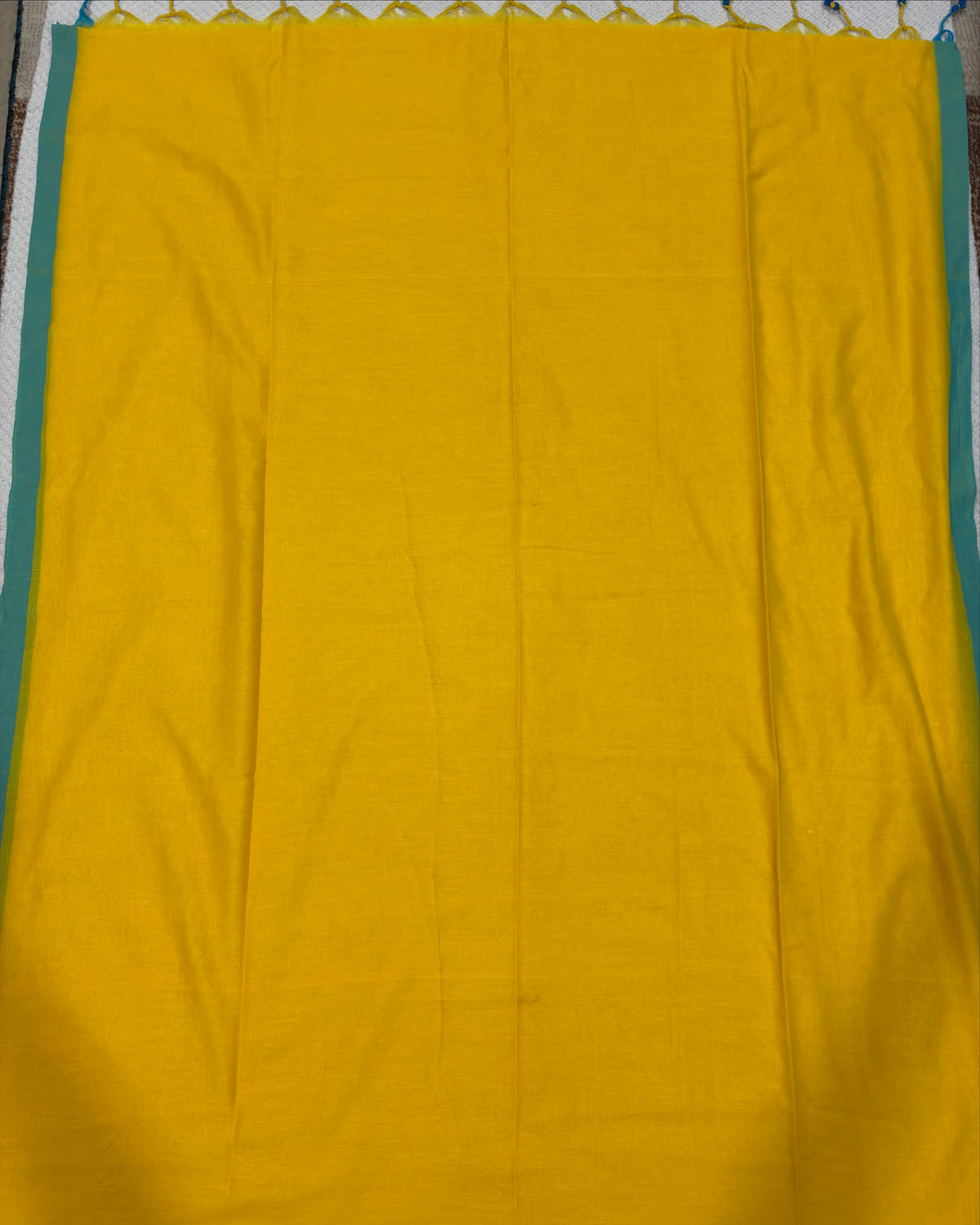 Yellow Khadi with Blue Border