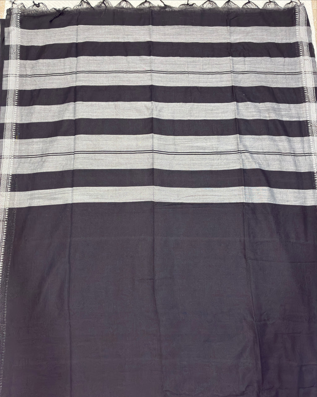 Black & Grey Striped Saree with Weaving Border