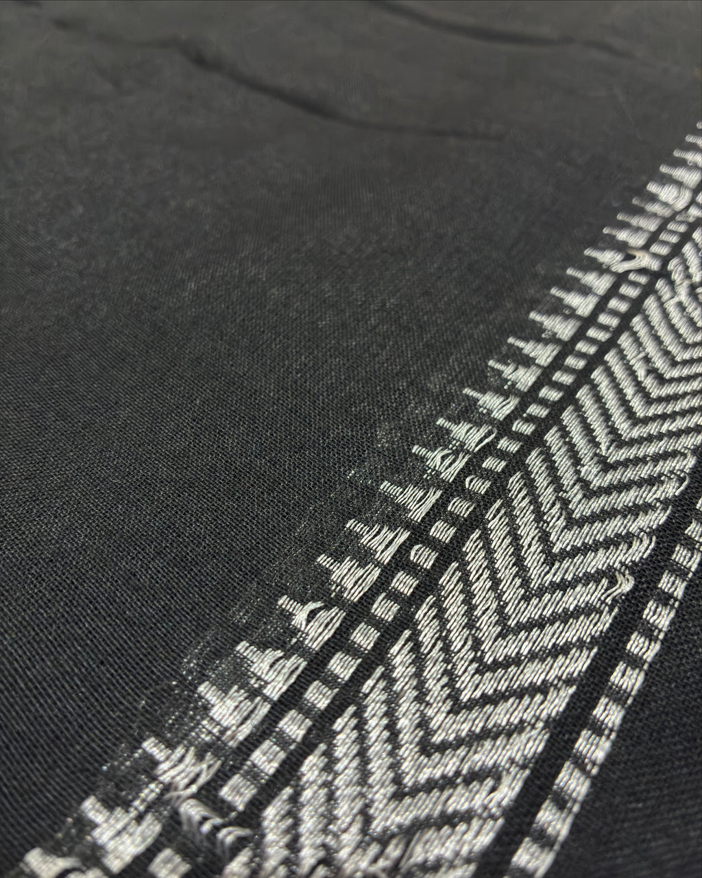 Black & Grey Striped Saree with Weaving Border