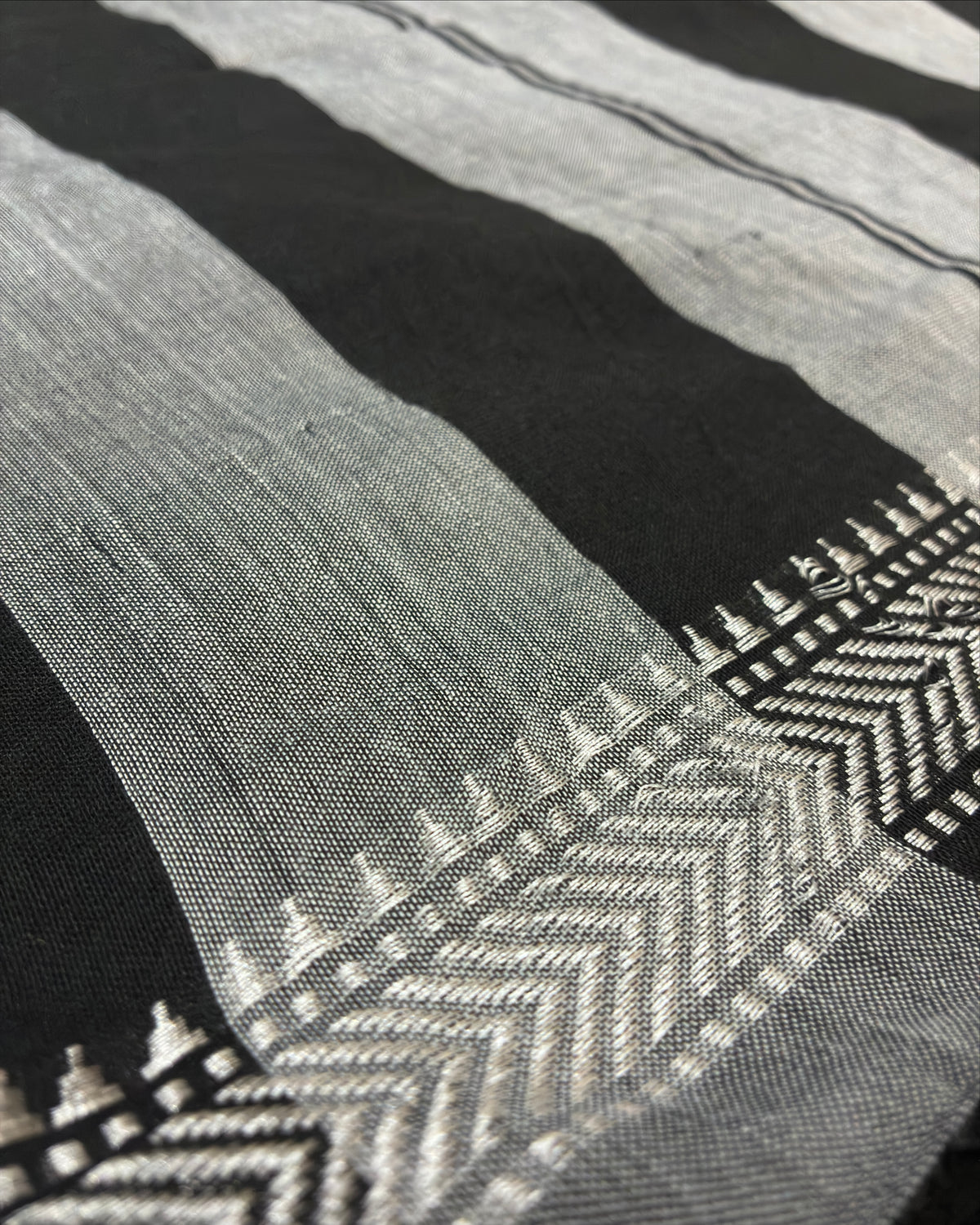 Black & Grey Striped Saree with Weaving Border