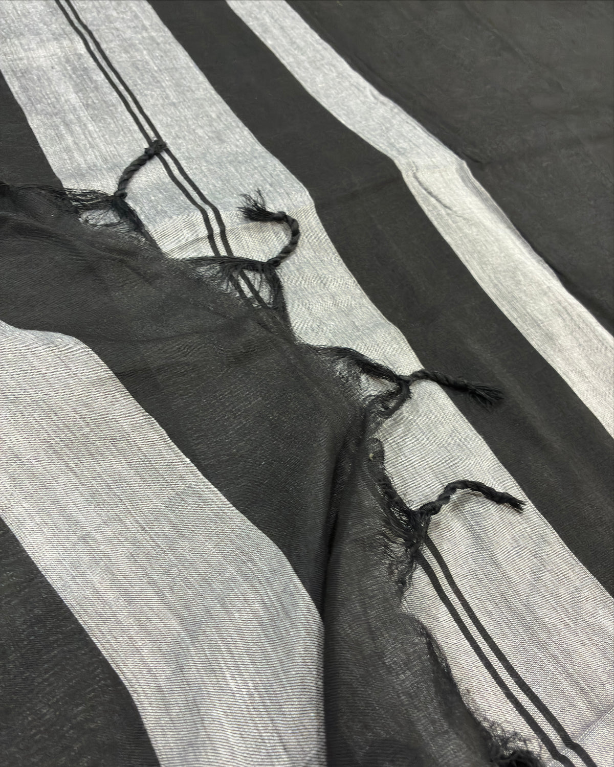 Black & Grey Striped Saree with Weaving Border